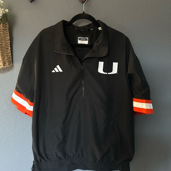 Adidas Men Black Miami Hurricanes NCAA Strategy Short Sleeve Half-Zip Jacket XL - Picture 2 of 10